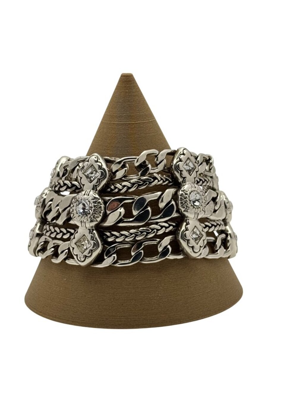 Brighton Fortino Statement Triple Strand Chain Bracelet Swarovski Crystal 7"